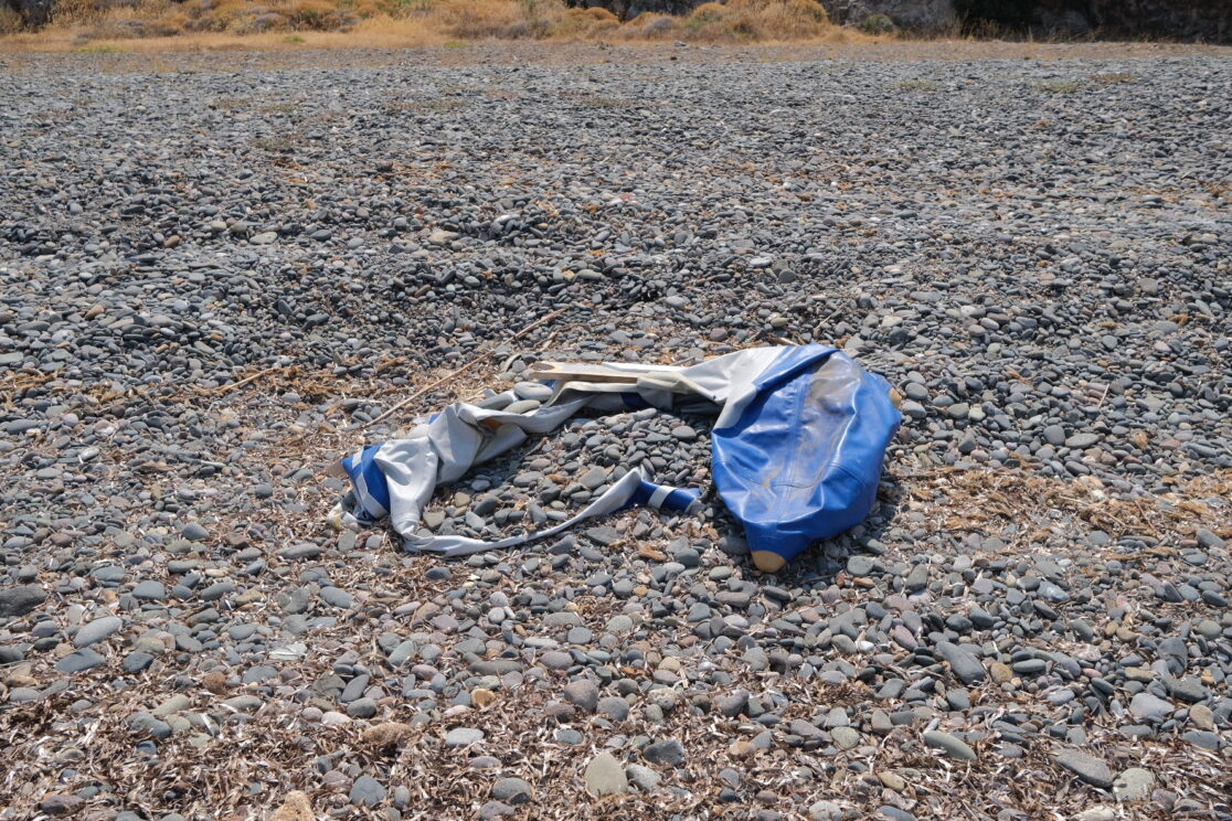 abandoned destroyed plastic boat in Lesvos island